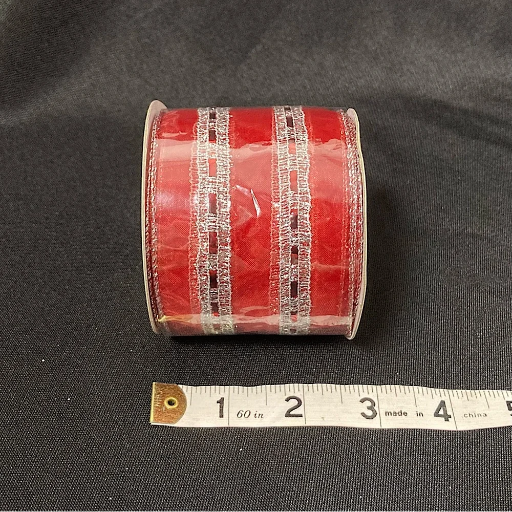 ⭐️ Holiday Striped Sheer Wire Edged Ribbon 2.5” x 108”